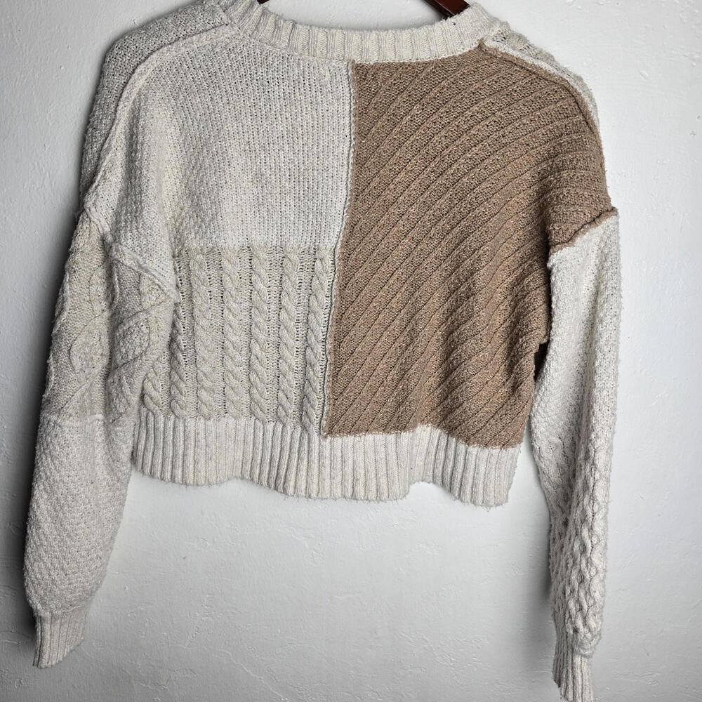 American Eagle Beige Cropped Patchwork Cardigan S… - image 8